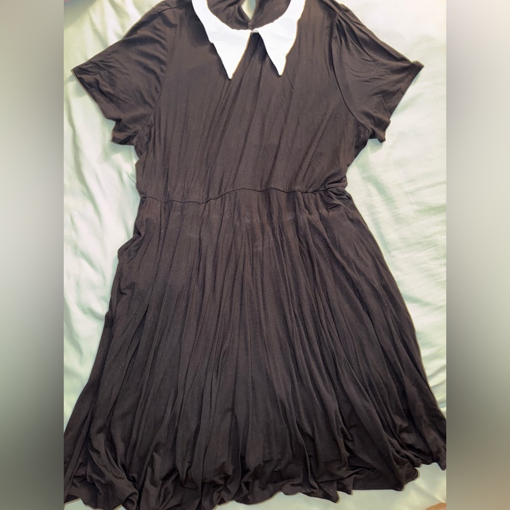 Torrid Plus Wednesday Adam’s Inspired Black Mini Dress with White Collar